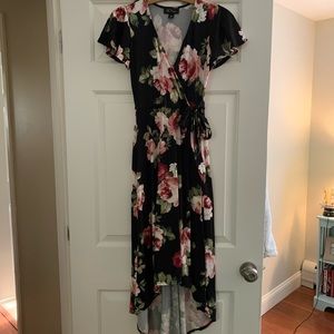 Floral high low wrap dress